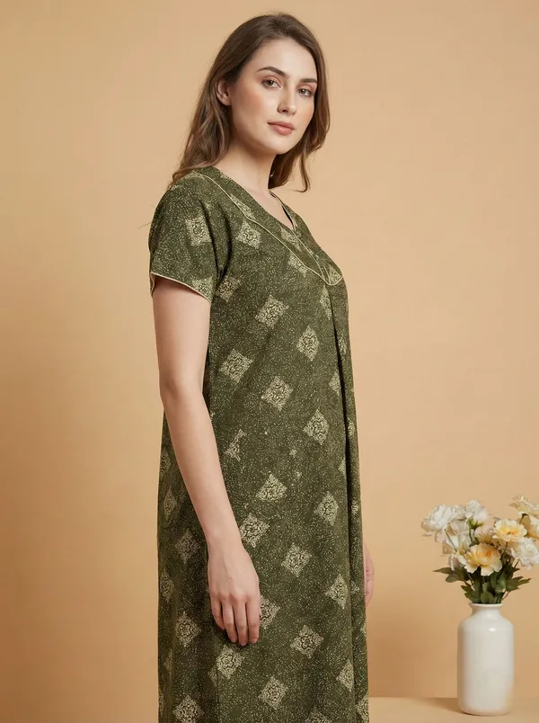 Green_Cotton_Printed_Nighty_For_Women