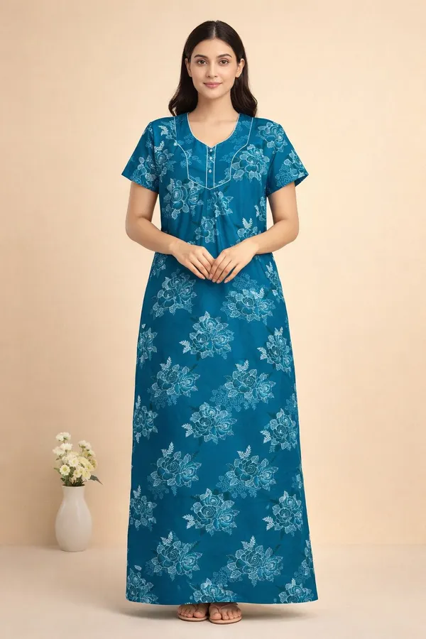 Light_Blue_Cotton_Floral_Nighty_For_Women