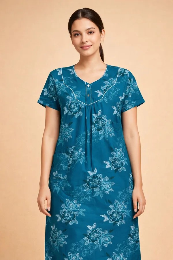 Light_Blue_Cotton_Floral_Nighty_For_Women
