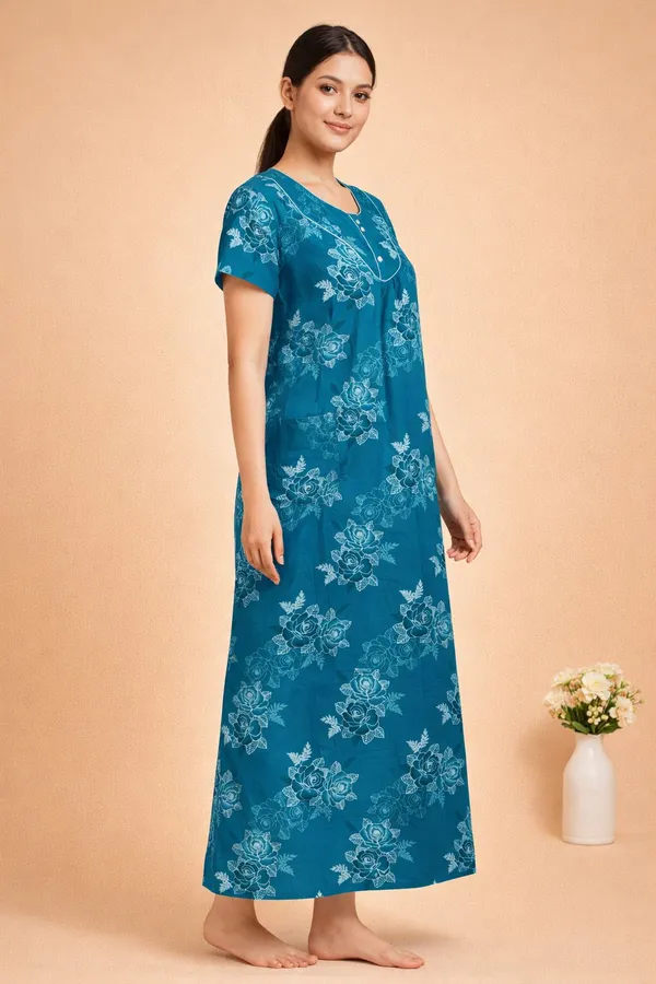 Light_Blue_Cotton_Floral_Nighty_For_Women
