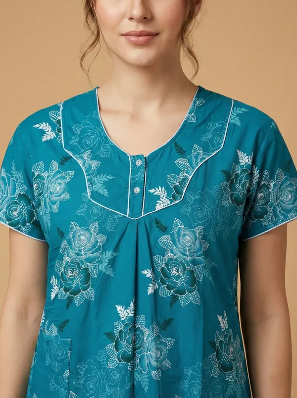 Light_Blue_Cotton_Floral_Nighty_For_Women