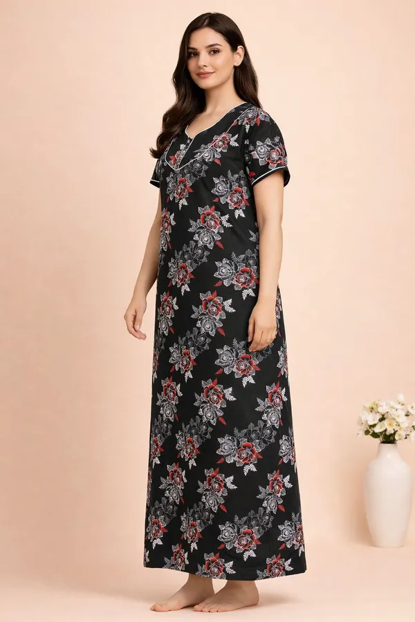 Black_Cotton_Floral_Printed_Nighty_For_Women