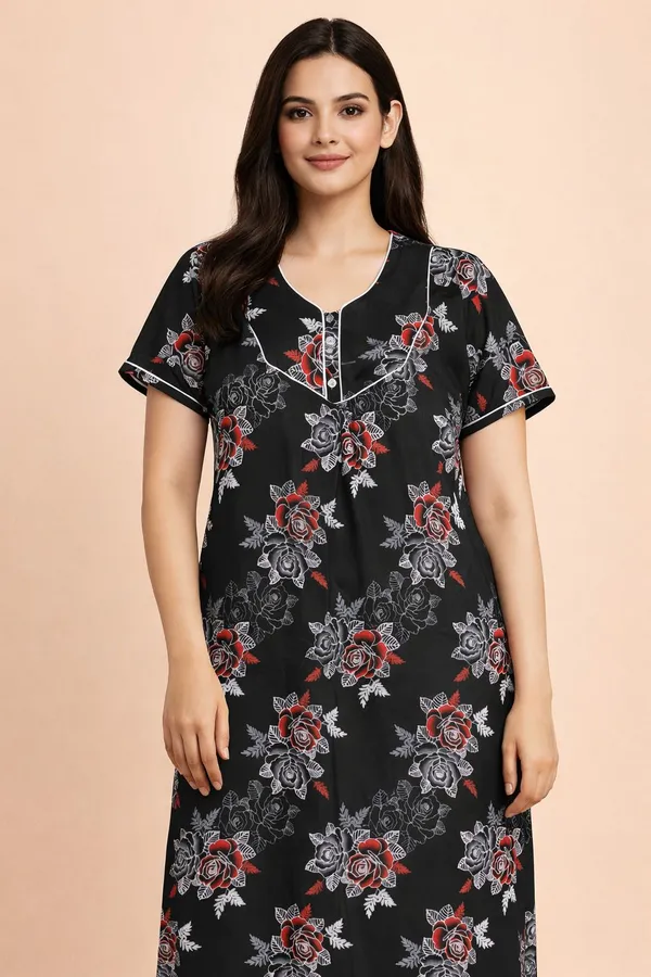 Black_Cotton_Floral_Printed_Nighty_For_Women