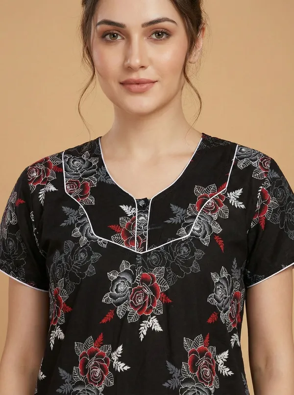 Black_Cotton_Floral_Printed_Nighty_For_Women