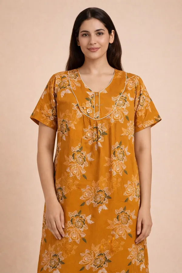Yellow_Cotton_Floral_Printed_Nighty_For_Women