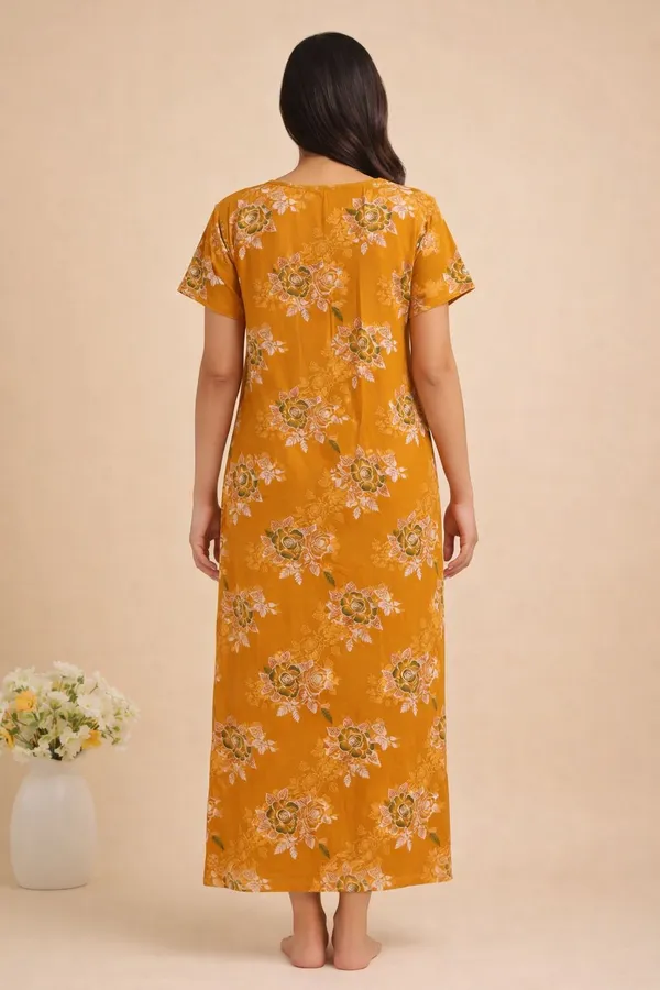 Yellow_Cotton_Floral_Printed_Nighty_For_Women