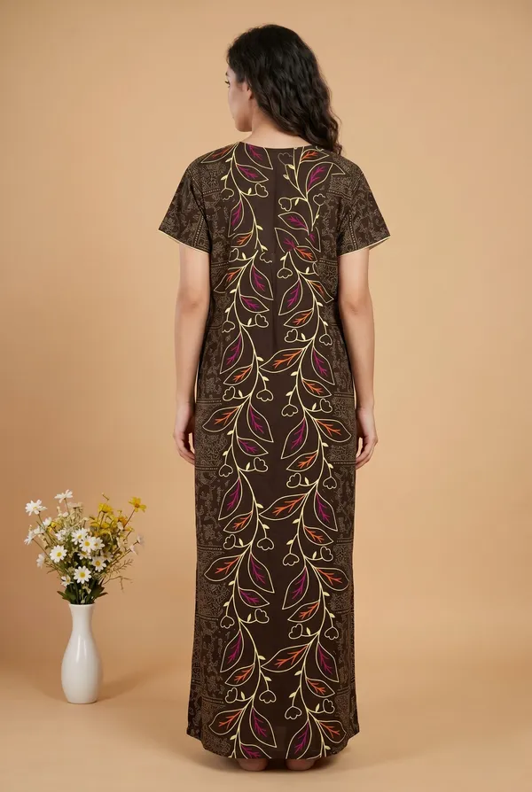 Brown_Cotton_Floral_Printed_Nighty_For_Women
