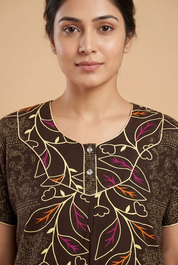 Brown_Cotton_Floral_Printed_Nighty_For_Women