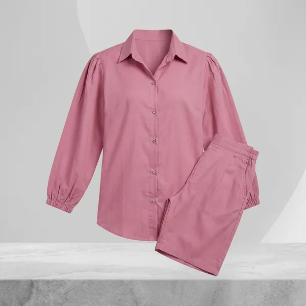 Pink_Polycotton_Regular_Shirt_Shorts_Co-Ord_Set_For_Women