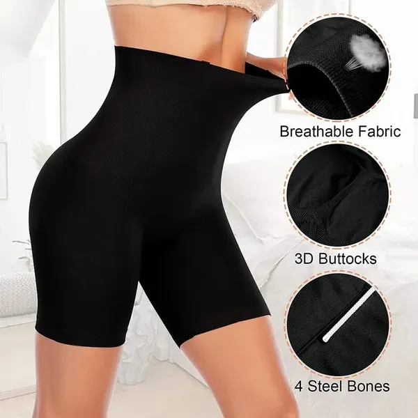 Black_Polyester_High-Waist_Seamless_Shapewear_For_Women