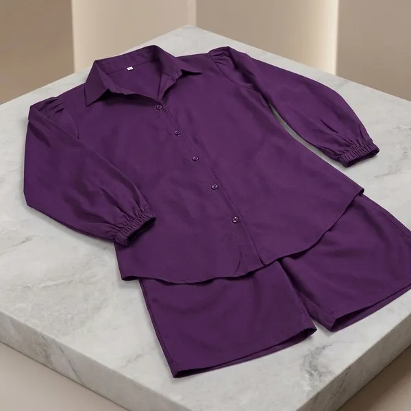 Purple_Polycotton_Regular_Shirt_Shorts_Co-Ords_Set_For_Women