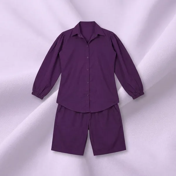Purple_Polycotton_Regular_Shirt_Shorts_Co-Ords_Set_For_Women