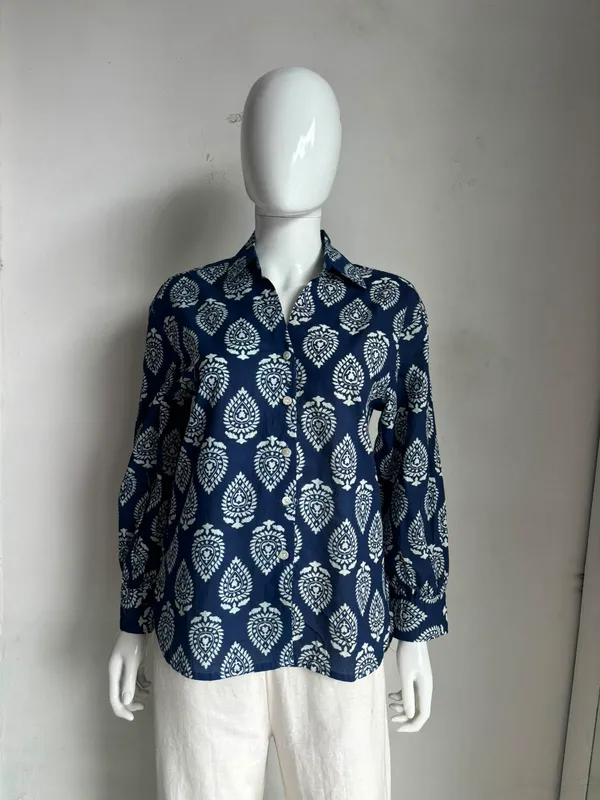 Navy_Blue_Cotton_Block_Print_Shirt_for_Women