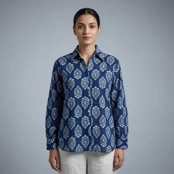 Navy_Blue_Cotton_Block_Print_Shirt_for_Women