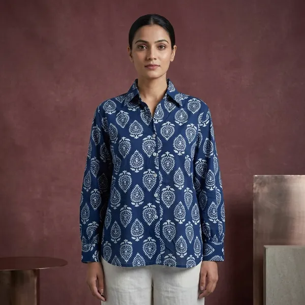 Navy_Blue_Cotton_Block_Print_Shirt_for_Women