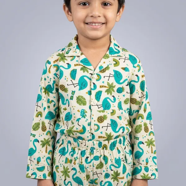 Cream_Dinosaur_Print_Cotton_Night_suit_set_for_kids
