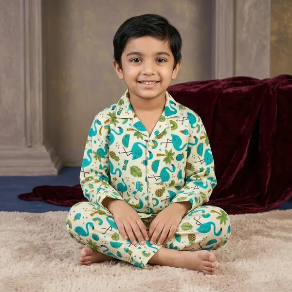Cream_Dinosaur_Print_Cotton_Night_suit_set_for_kids