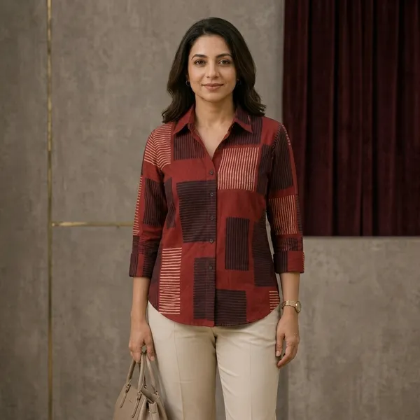 Maroon_Block_Print_Collared_Shirt_for_Women