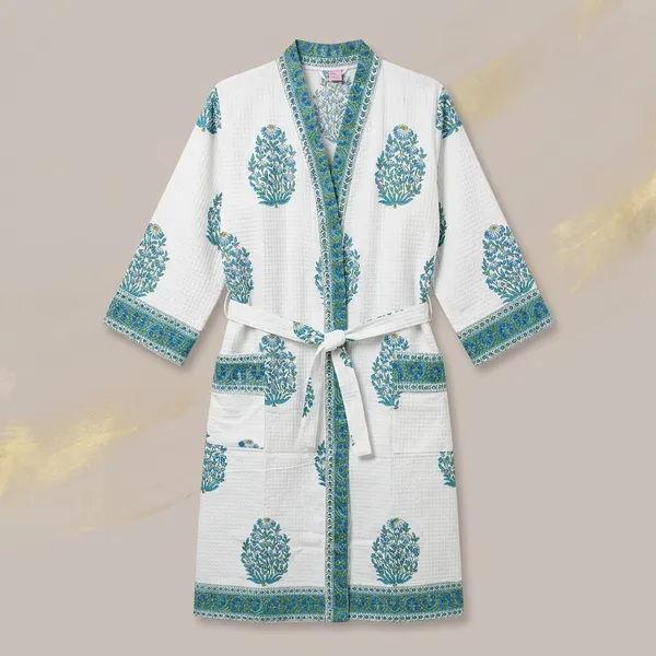 White_Cotton_Hand_Block_Print_Floral_Bathrobe