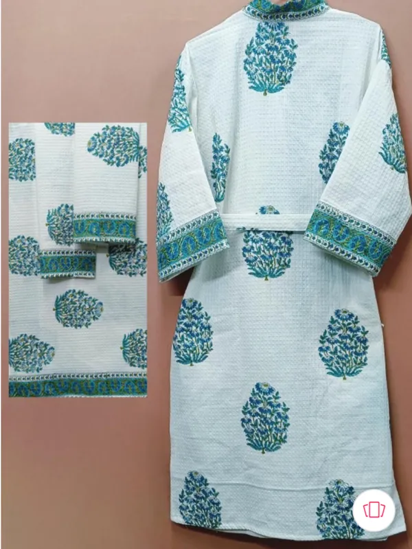 White_Cotton_Hand_Block_Print_Floral_Bathrobe