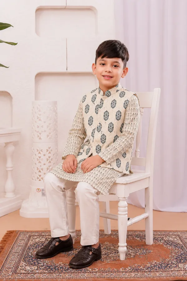 Ivory_Hand_Block_Print_Pure_Cotton_Kurta_Set_with_Nehru_Jacket_for_Boys