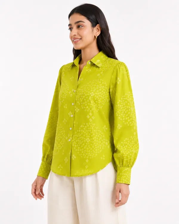 Lime_Bandhani_Cotton_Shirt