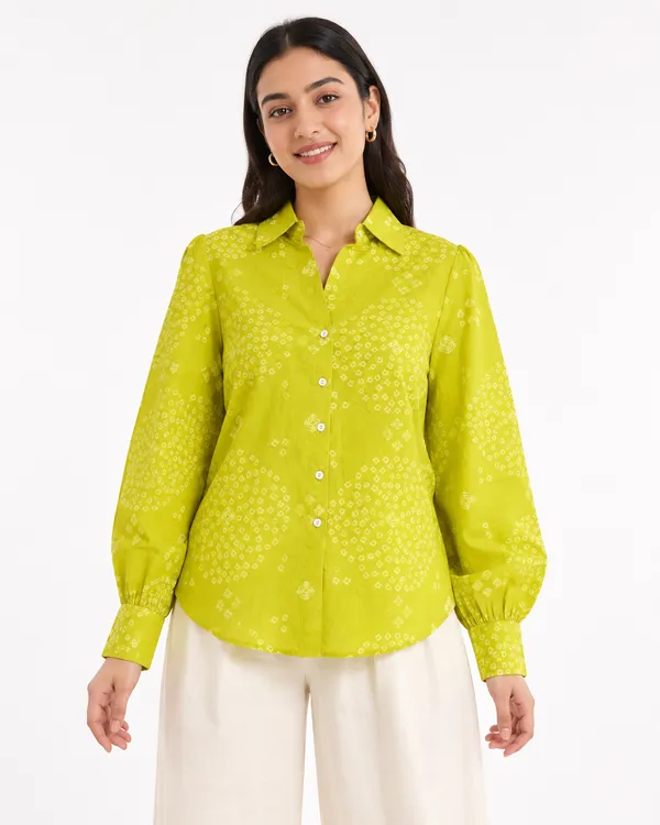 Lime_Bandhani_Cotton_Shirt