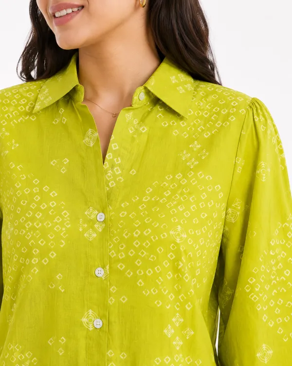 Lime_Bandhani_Cotton_Shirt