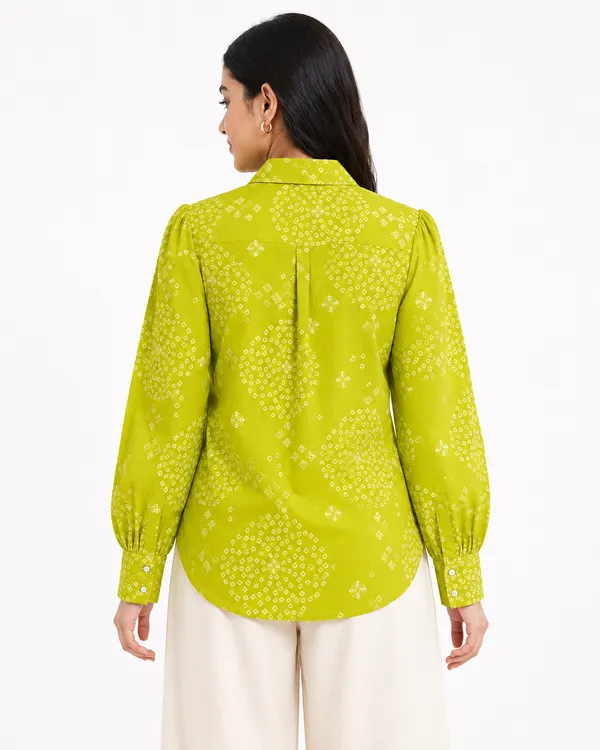 Lime_Bandhani_Cotton_Shirt