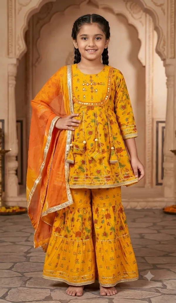 Mustard_Floral_Print_Pure_Cotton_Kurta_Palazzo_Set_with_Dupatta_for_Girls