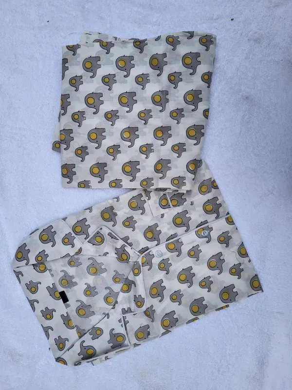 White_Cotton_Elephant_Print_Night_Suit_For_Women
