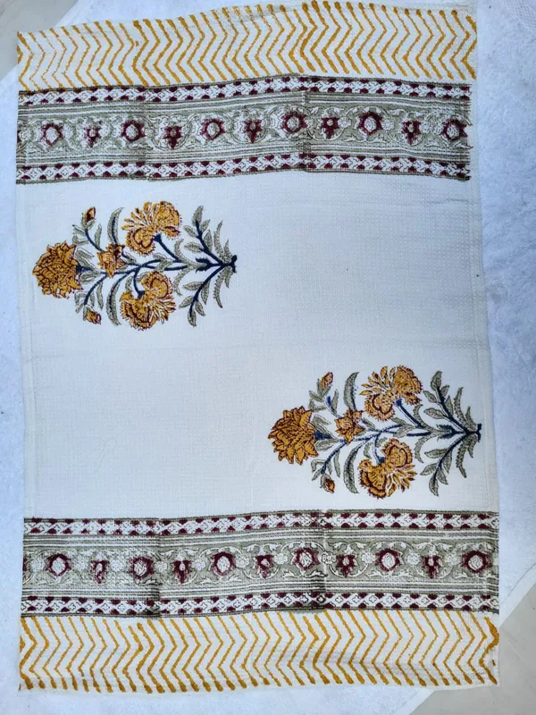 White_Cotton_Hand_Block_Print_Floral_pirnt_3_piece_set_towel_set