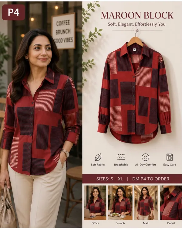Maroon_Block_Print_Collared_Shirt_for_Women