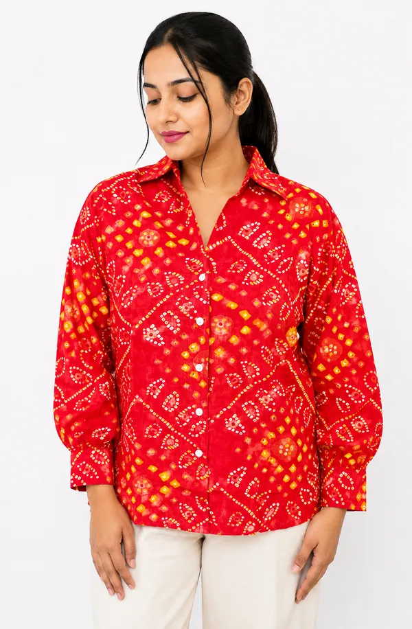 Red_Bandhani_Print_Cotton_Shirt_for_Women