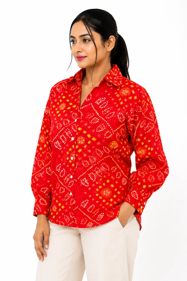 Red_Bandhani_Print_Cotton_Shirt_for_Women