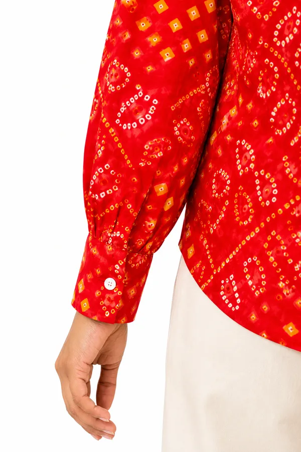 Red_Bandhani_Print_Cotton_Shirt_for_Women