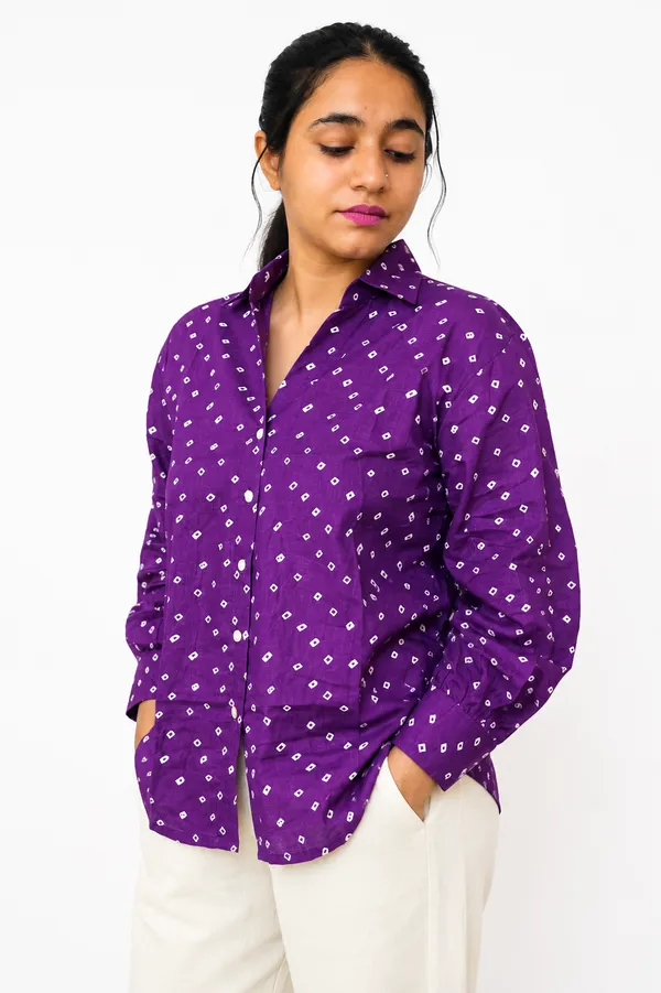 Royal_Purple_Bandhani_Print_Cotton_Shirt_for_Women