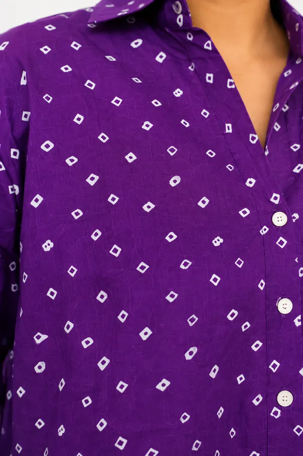 Royal_Purple_Bandhani_Print_Cotton_Shirt_for_Women
