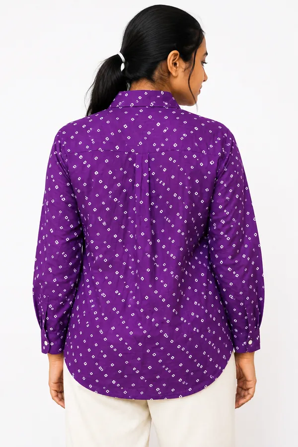 Royal_Purple_Bandhani_Print_Cotton_Shirt_for_Women