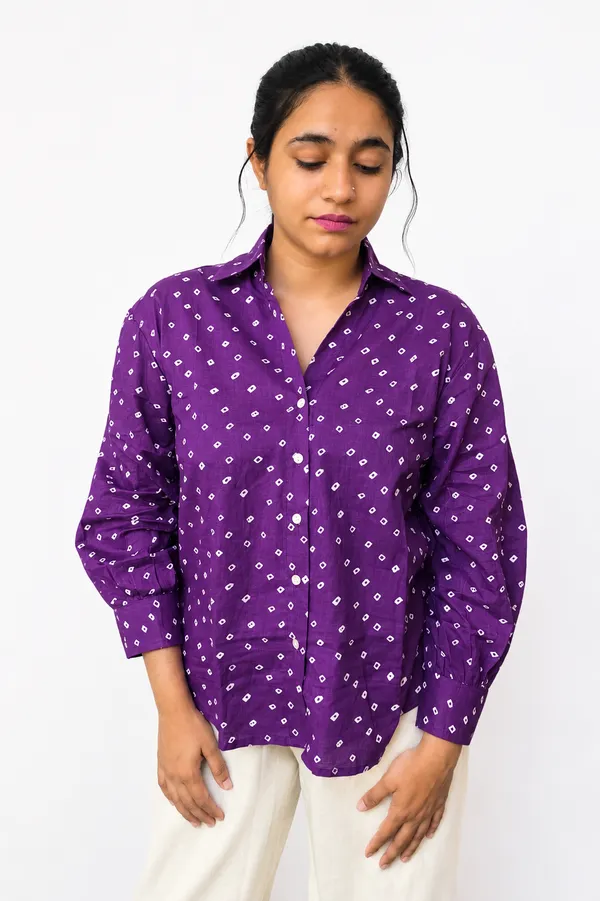 Royal_Purple_Bandhani_Print_Cotton_Shirt_for_Women