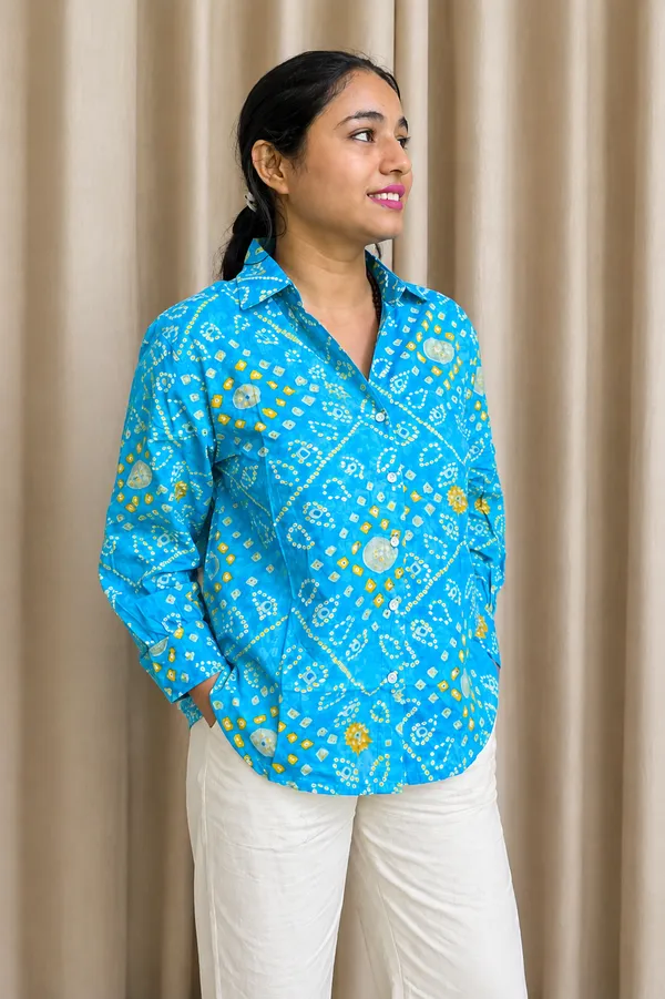 Sky_Blue_Bandhani_Print_Cotton_Shirt_for_Women