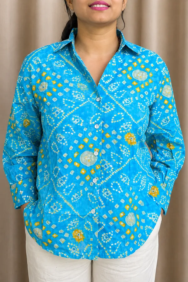 Sky_Blue_Bandhani_Print_Cotton_Shirt_for_Women