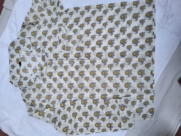 White_Cotton_Elephant_Print_Night_Suit_For_Women