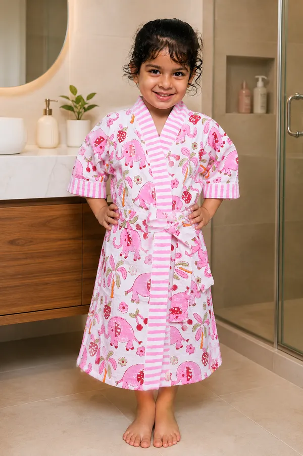 White_Cotton_Elephant_Print_Bathrobe_for_Kids