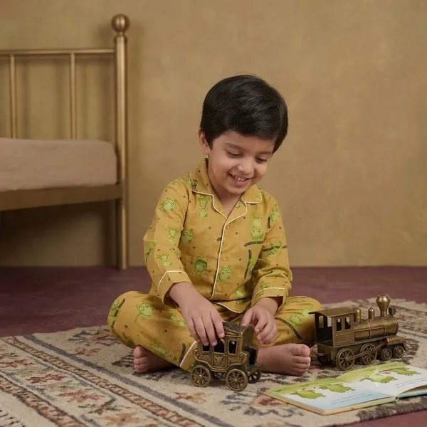 Yellow_Cotton_Printed_Frog_Pattern_Nightsuit_Set_for_Boys