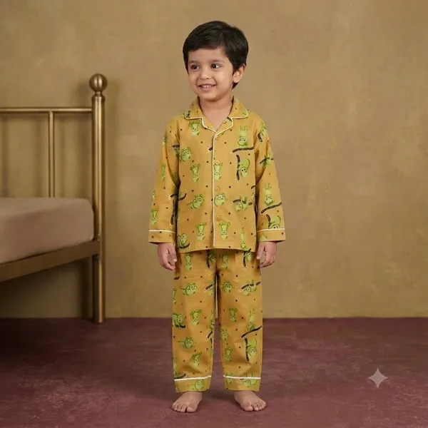 Yellow_Cotton_Printed_Frog_Pattern_Nightsuit_Set_for_Boys