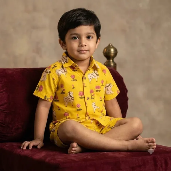 Yellow_Printed_Cotton_Cow_and_Lotus_Sleepwear_Set_for_Boys