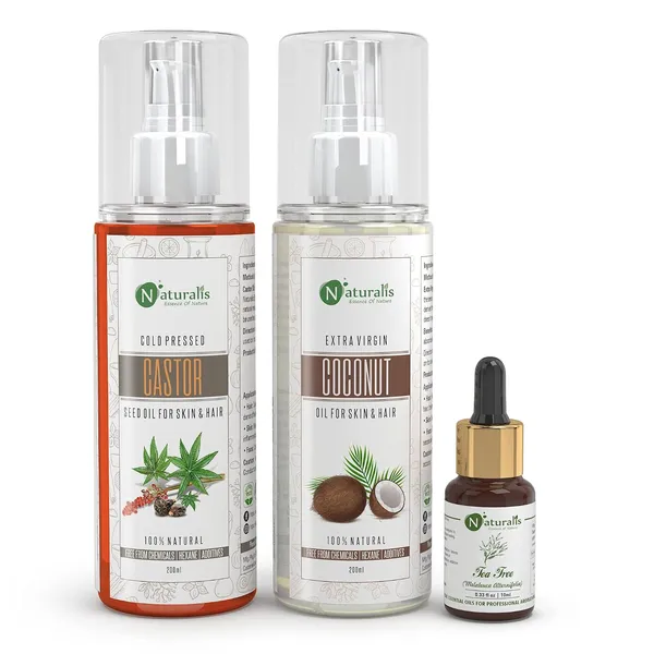 Naturalis_Castor_Oil,_Coconut_Oil_&_Tea_Tree_Oil_Trio_|_200ml_+_200ml_+_10ml_|_For_Hair_&_Skin
