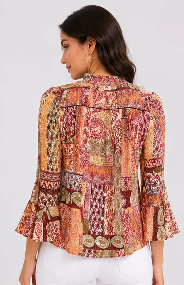 Brown_Crepe_Relaxed_Fit_Multicolor_Printed_Bell_Sleeve_Top_For_Women