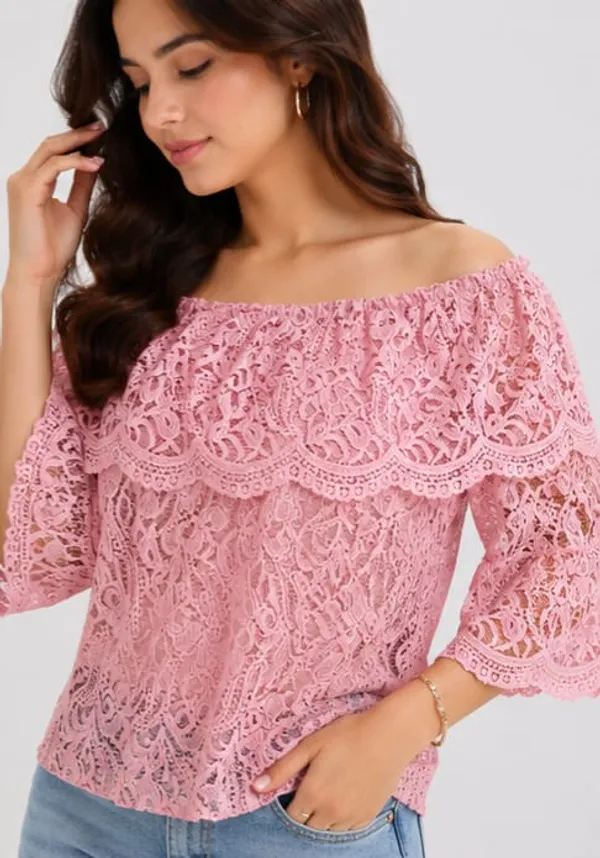 Pink_Net_Lace_Off-Shoulder_Floral_Top_For_Women